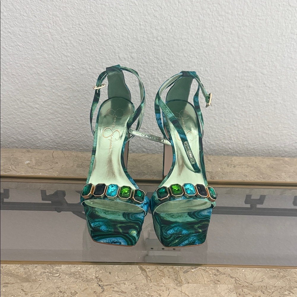 Jessica Simpson Teal Gemstone Platform Heels